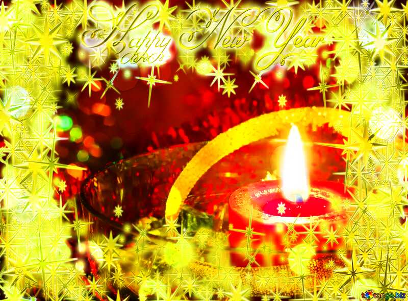 Candle christmas Happy New Year 3d gold stars text №15001