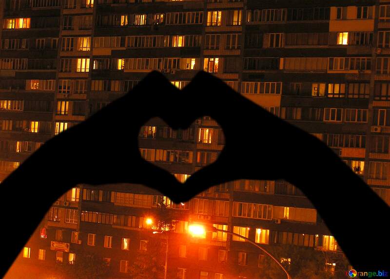 Night windows of flats hands and heart silhouette №213