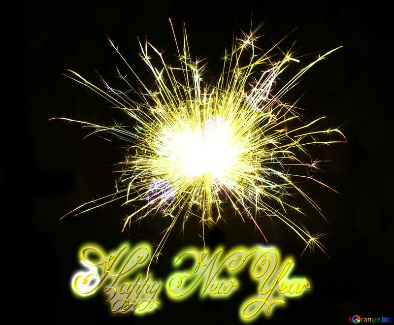 Bright sparks text Happy New Year 3d gold №25682