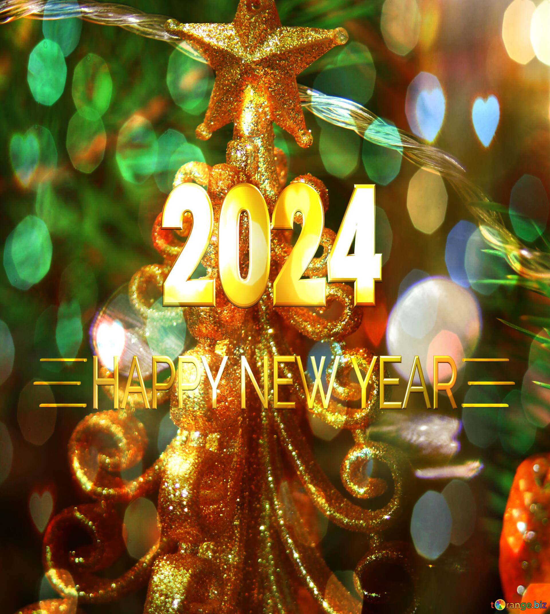 Christmastree decoration gold furtree Happy New Year 2024 №212296