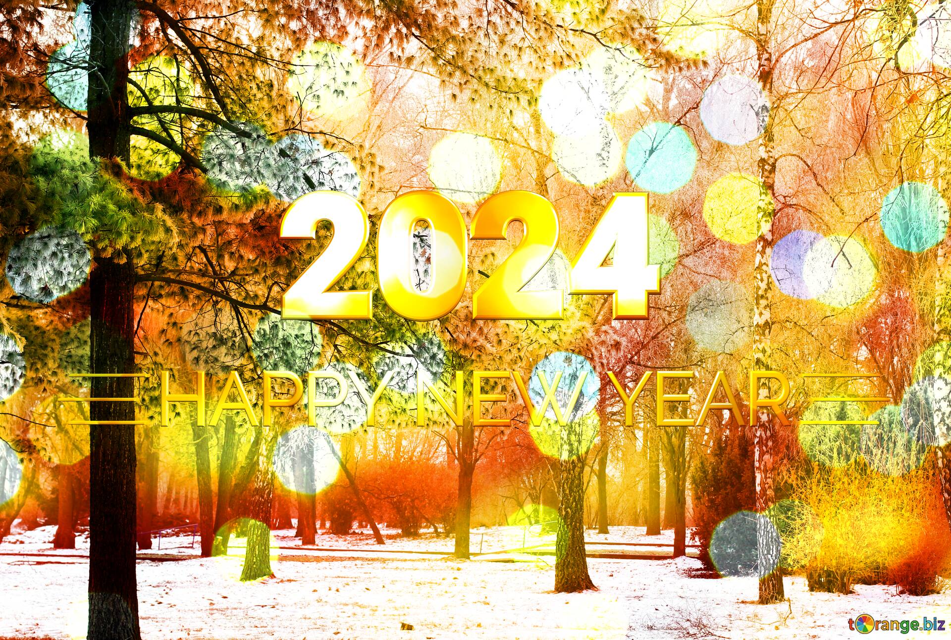 Winter snow in park trees happy new year 2024 Christmas card №212238