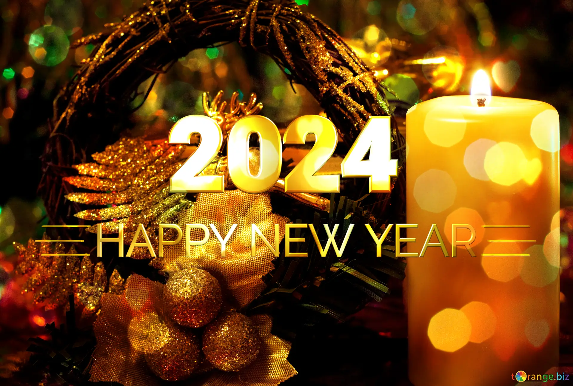 Winter Wreath Candle Happy New Year 2024 №212510