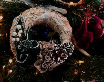 FX №212228 Christmas wreath decoration on a Christmas tree dark red monochrome