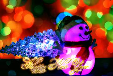 FX №212434 Christmas snowman Happy New Year gold lights background