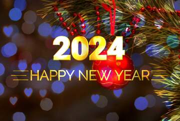 FX №212252 New Year`s decorations on the pine branch Shiny happy new year 2022 background