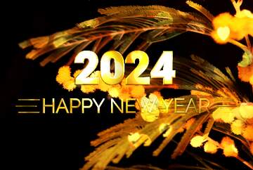 FX №212246 Mimosa flowers on black Shiny happy new year 2022 background