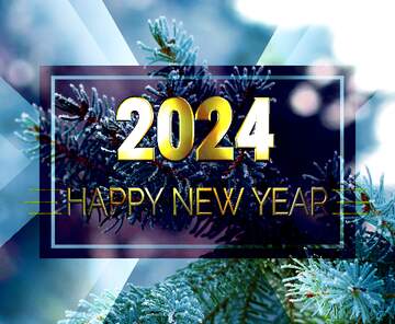 FX №212674 winter branch pine tree covered in snow  happy new year 2024 background template