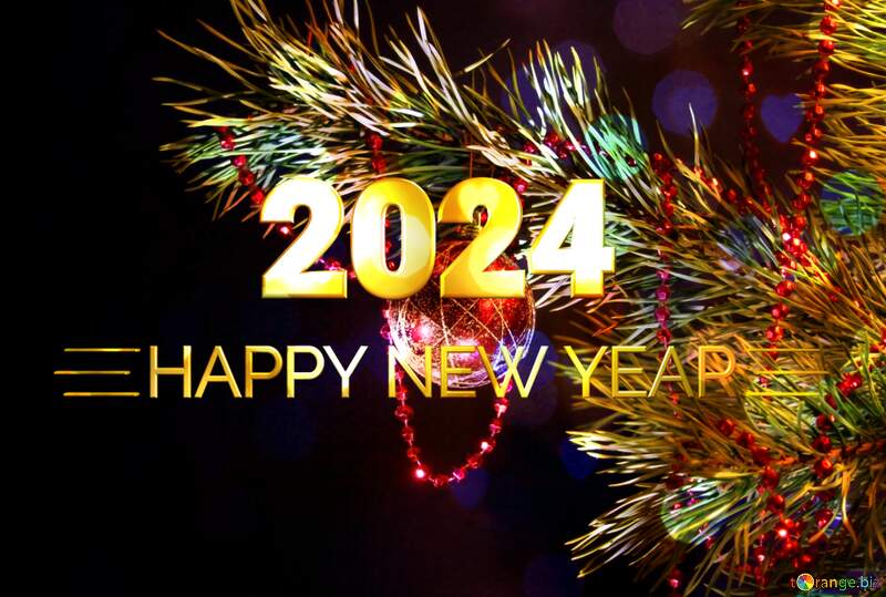 Shiny happy new year 2024 background Red ball on tree №2369