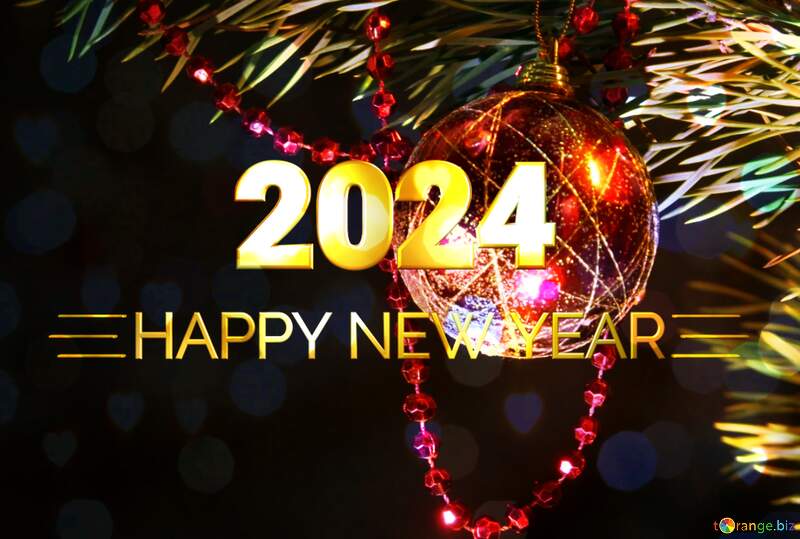 Shiny happy new year 2024 background red sphere №2373