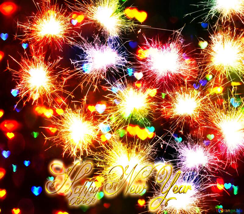 Christmas festive lights  background with heart Happy New Year gold bokeh №25595