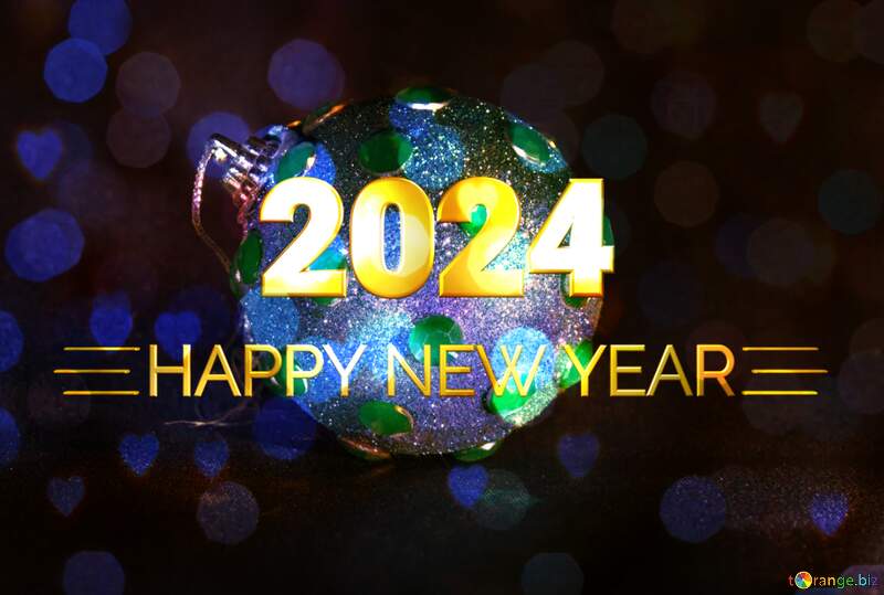 New Year`s sphere of dark blue color Shiny happy new year 2024 background №2349