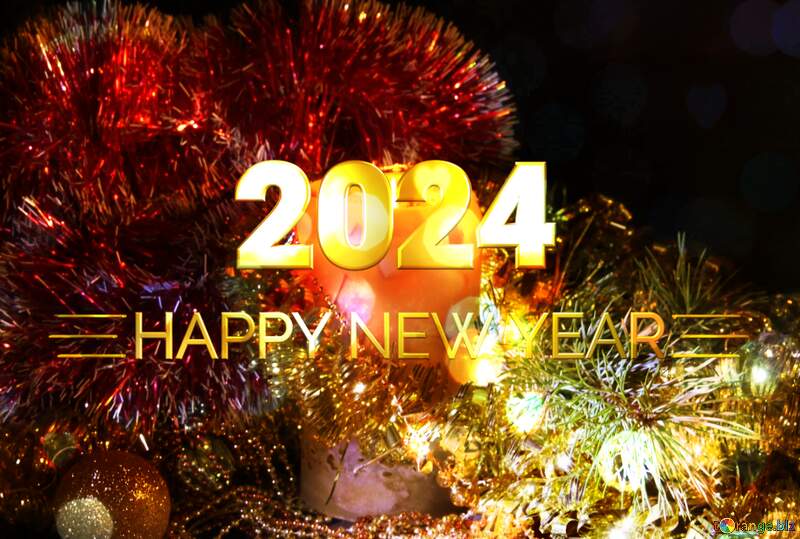 Still-life New Year`s with candle Shiny happy new year 2024 background №2367
