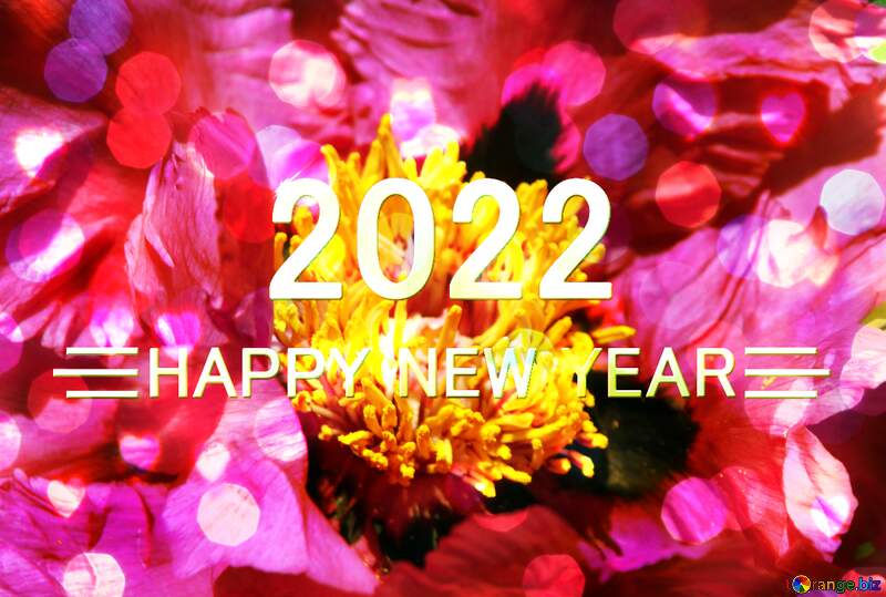 Bright Brilliant Peony flower Card Happy New Year 2022 №4782