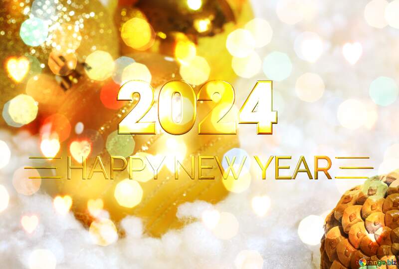 Gold Toys Snow Background Happy New Year 2024 №6424