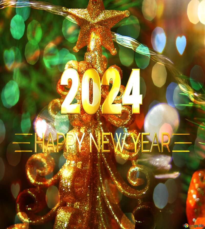 Christmas-tree decoration - gold fur-tree Happy New Year 2024 №3937