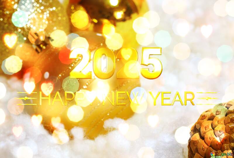 Gold Toys Snow Background Happy New Year 2025 №6424