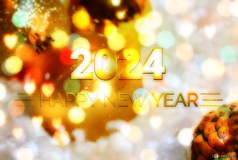 Gold Toys Snow Background Happy New Year 2024 Brilliant Bright №6424