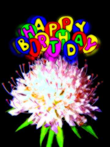 FX №213710 Happy birthday. Drawing cartoon style Air Balloons card Clover flower