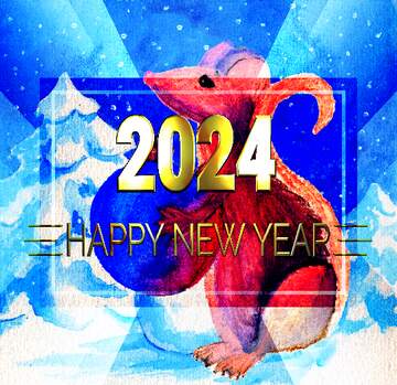 FX №213832 Chinese new year 2024 year of the rat   Christmas Snow forest background. Hand drawing painted...