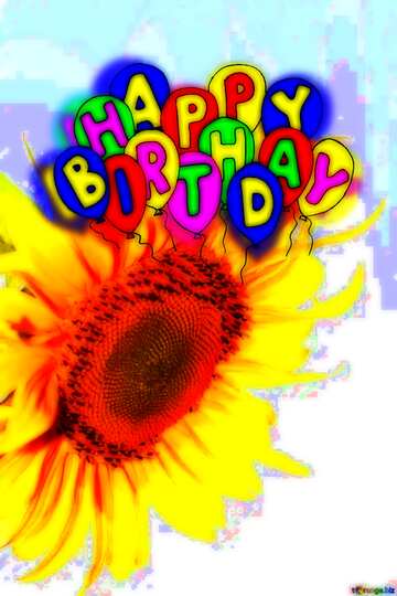 FX №213715 Happy birthday. Drawing cartoon style Air Balloons card Beautiful flower of sunflower