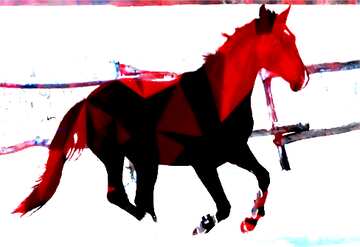 FX №213120 Black colt horse  galloping Polygonal red dark geometrical art