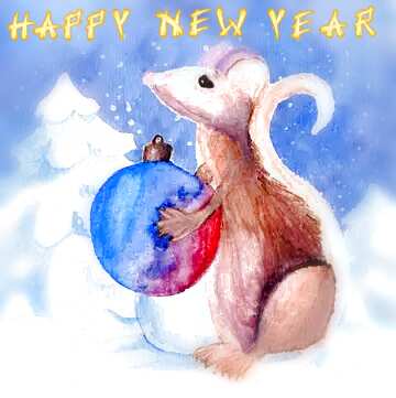 FX №213836 Chinese new year 2020 year of the rat   Christmas Snow forest background. Hand drawing painted...