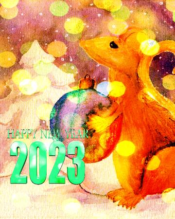 FX №213840 watercolor painted Chinese 2023 new year of the rat card.