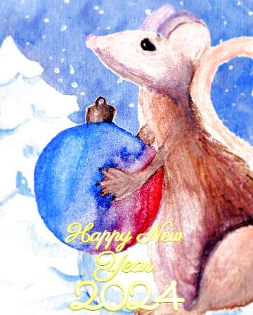 FX №213847 Chinese new year of the rat 2024 Winter Snow forest background. Hand Hand drawing watercolor