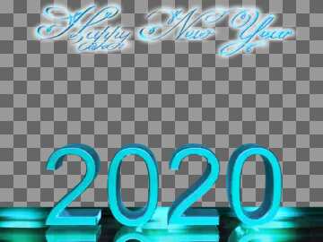 Happy New Year 2020 3d render blue metal digits with reflections opacity dark background isolated
