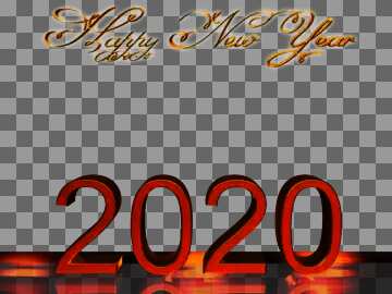 Happy New Year 2020 3d render red metal digits with reflections opacity dark background isolated