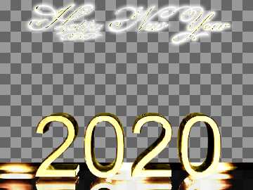 Happy New Year 2020 3d render sliver digits with reflections opacity dark background isolated