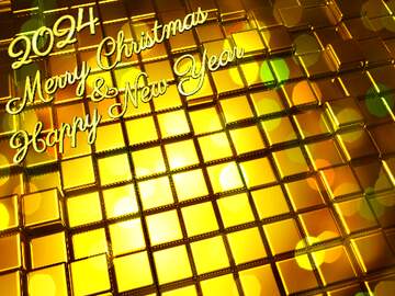 FX №213957 3d abstract gold metal cube background Merry Christmas Happy New Year 2024 Bokeh Card Greetings