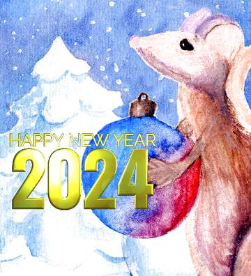 FX №213834 Chinese 2024 happy new year of the rat watercolor background.