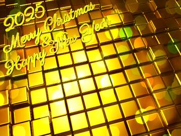 FX №213957 3d abstract gold metal cube background Merry Christmas Happy New Year 2025 Bokeh Card Greetings