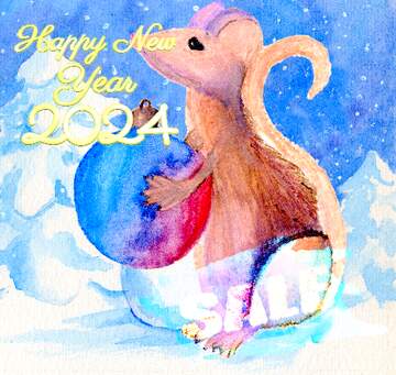 FX №213843 Watercolor sale background. Chinese new year 2024 of the rat