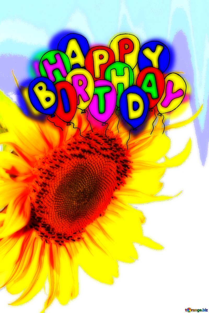 Happy birthday. Drawing cartoon style Air Balloons card Beautiful flower of sunflower №32772