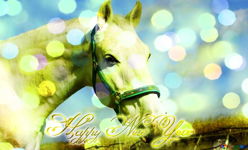 White Horse Inscription text Happy New Year 3d gold №25811