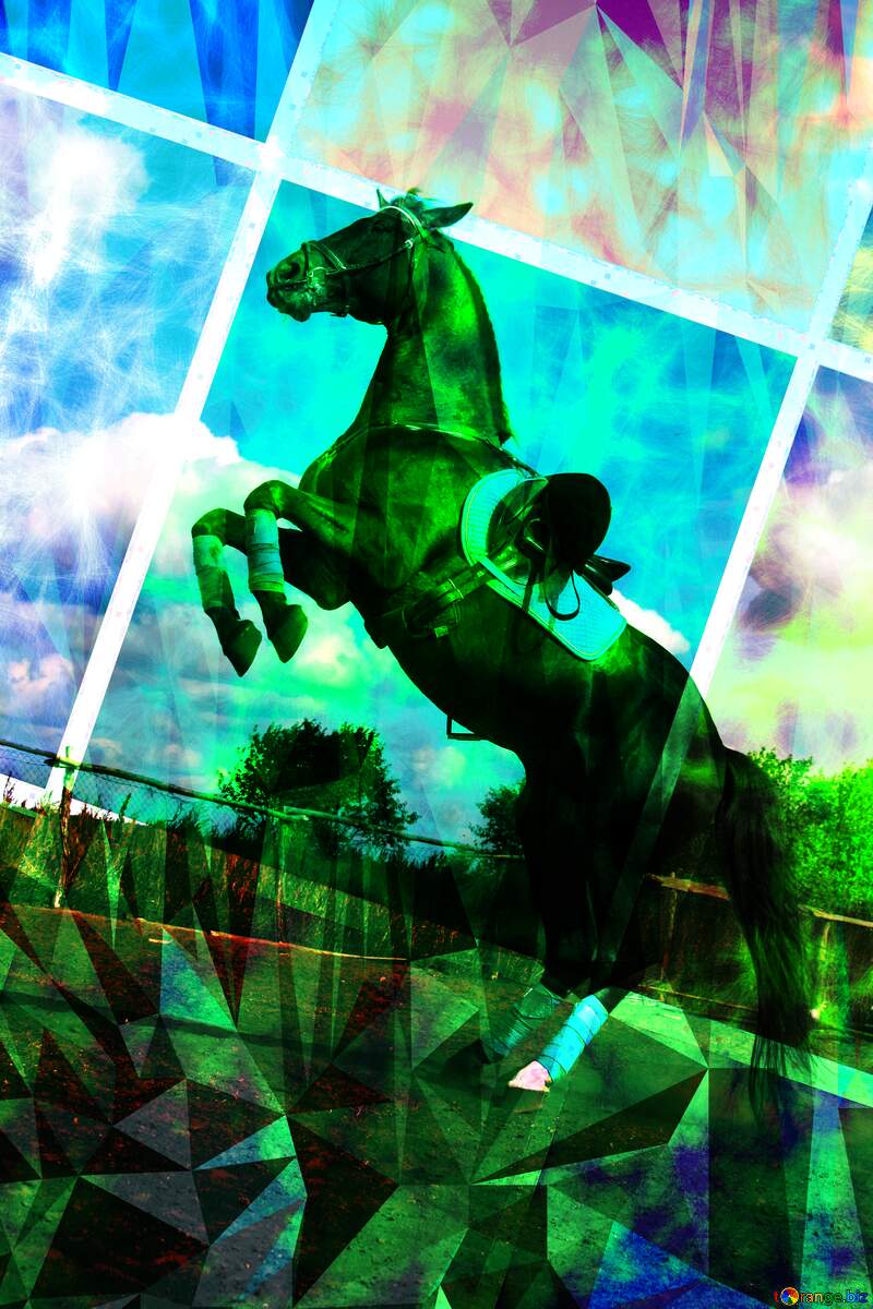 horse dance Polygon triangles Green contemporary art №2540