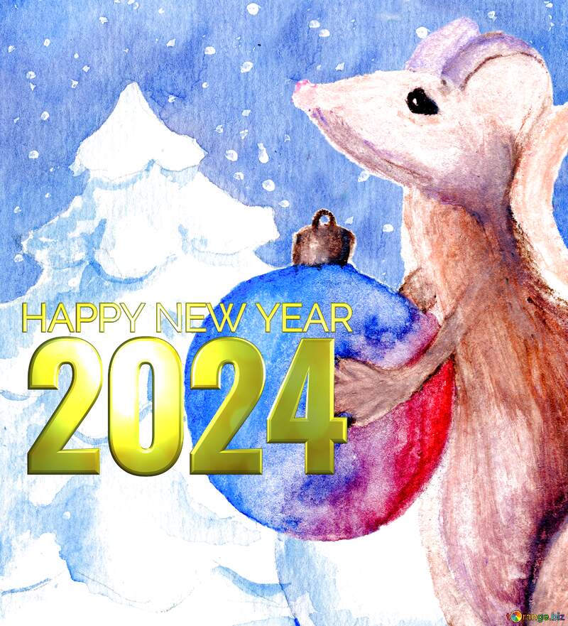 Chinese 2024 happy new year of the rat watercolor background. №54497