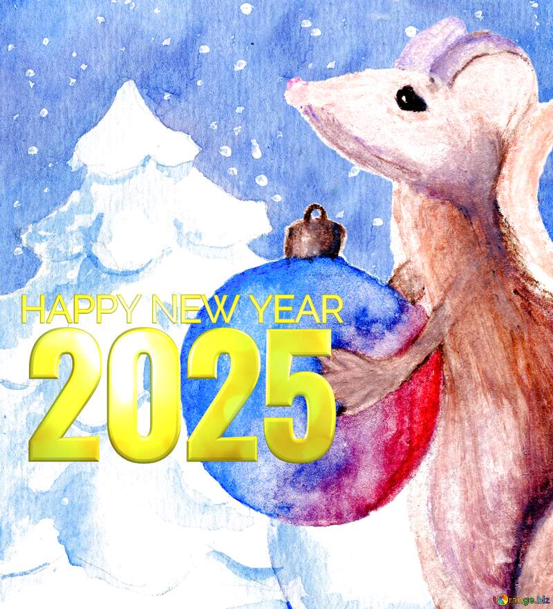 Chinese 2025 happy new year of the rat watercolor background. №54497