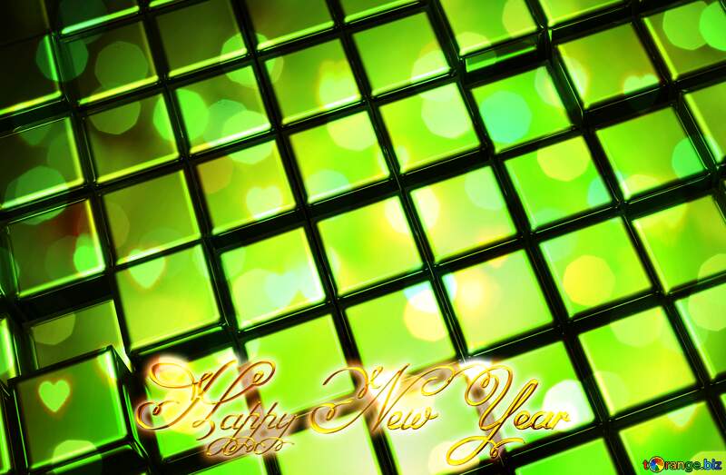 3d abstract green metal cube boxes background Inscription text Happy New Year gold №54500