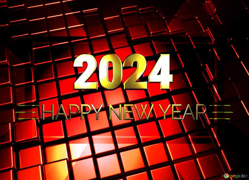 3d abstract red metal cube boxes background Shiny happy new year 2024 №54501