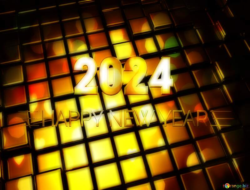 3d abstract gold metal cube background Happy New Year 2024 Yellow Bright Brilliant Card Congratulations №54498