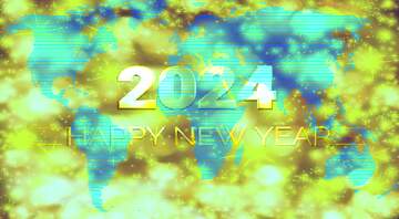 FX №215669 World map Shiny happy new year 2024 gold stars
