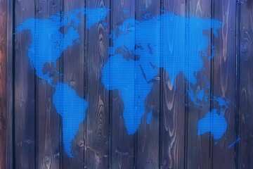 FX №215691 Texture dark wood panels World map concept global network line