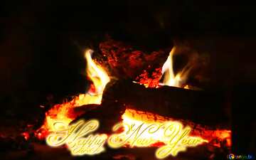 FX №215663 Fire burning in the fireplace Happy New Year 3d gold stars Christmas  background
