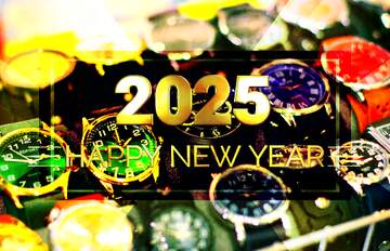 FX №215635 watches different coloured Shiny happy new year 2025 background