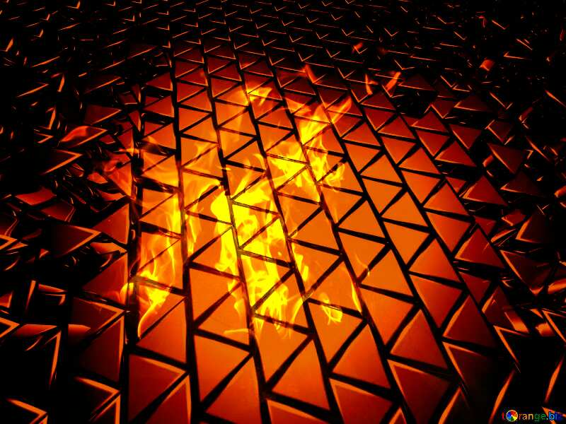 3D abstract geometric volumetric triangle gold metal background Fire Flame Burning №54502