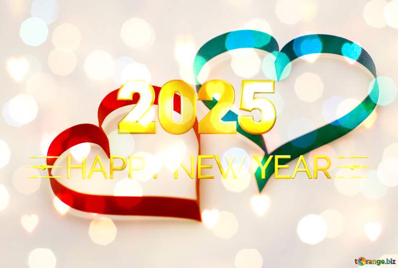 Two hearts Shiny happy new year 2025 background №16761