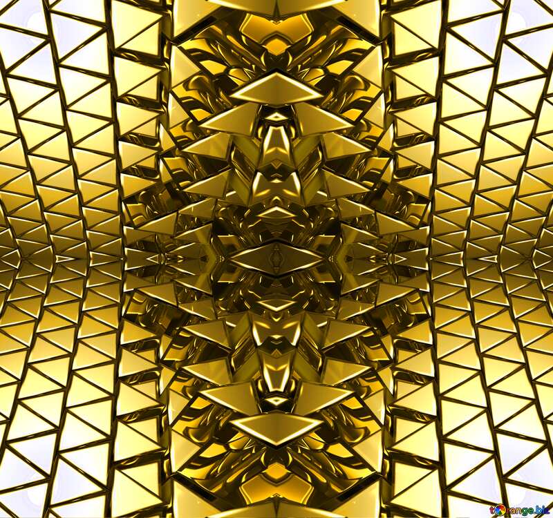 3D abstract geometric volumetric triangle gold metal background Techno art pattern №54502